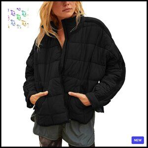 Quilted Puffer Jacket Lightweight Packable Oversized Chic Winter Coat